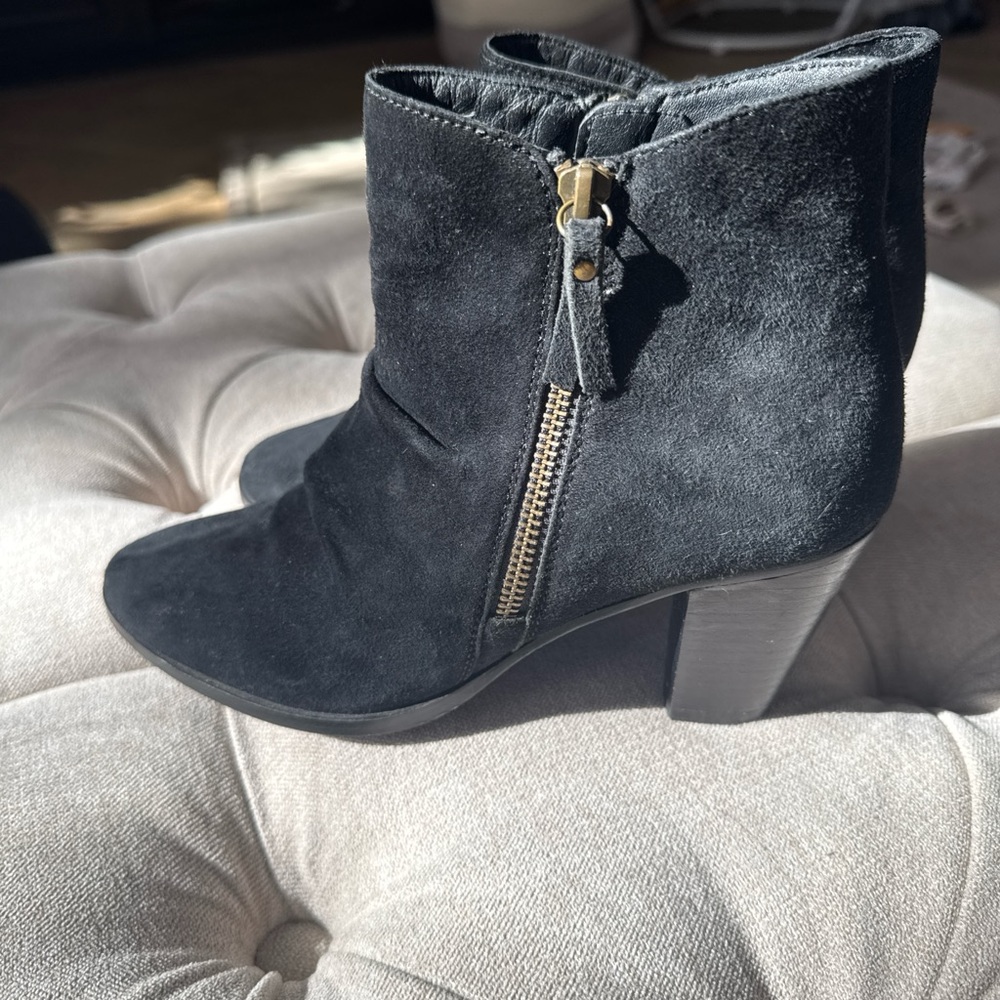 MIA Black Suede Ankle Booties with Gold Zipper